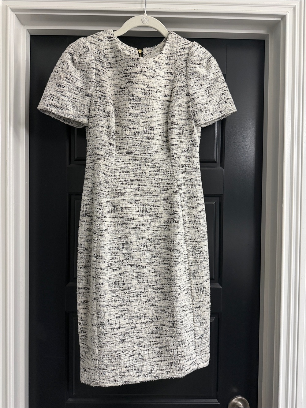 Calvin Klein Black & White Tweed Midi Shift Dress